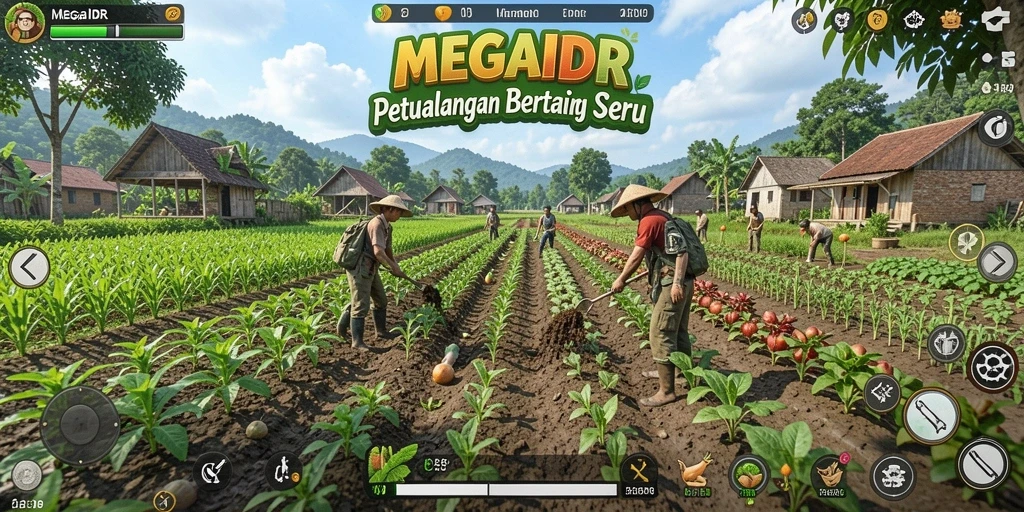 Screenshot MEGAIDR menampilkan suasana kebun yang indah dan beragam tanaman.