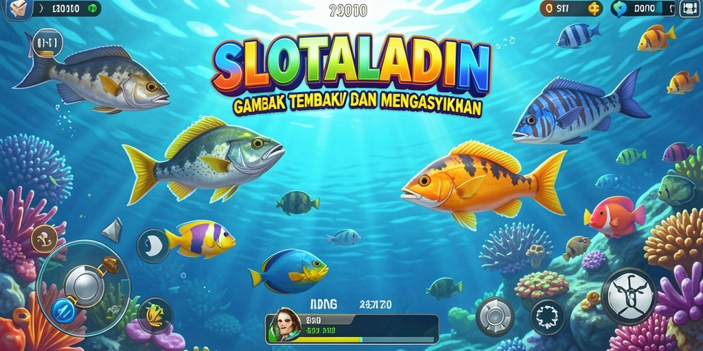 Gameplay seru dalam SLOTALADIN dengan banyak ikan untuk diburu.